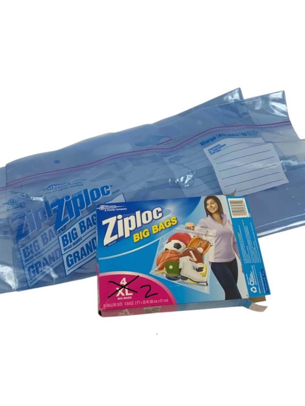 Ziploc Big Bags XL 10-Gallon Size With Double Zipper & Handles 2 Bags Included